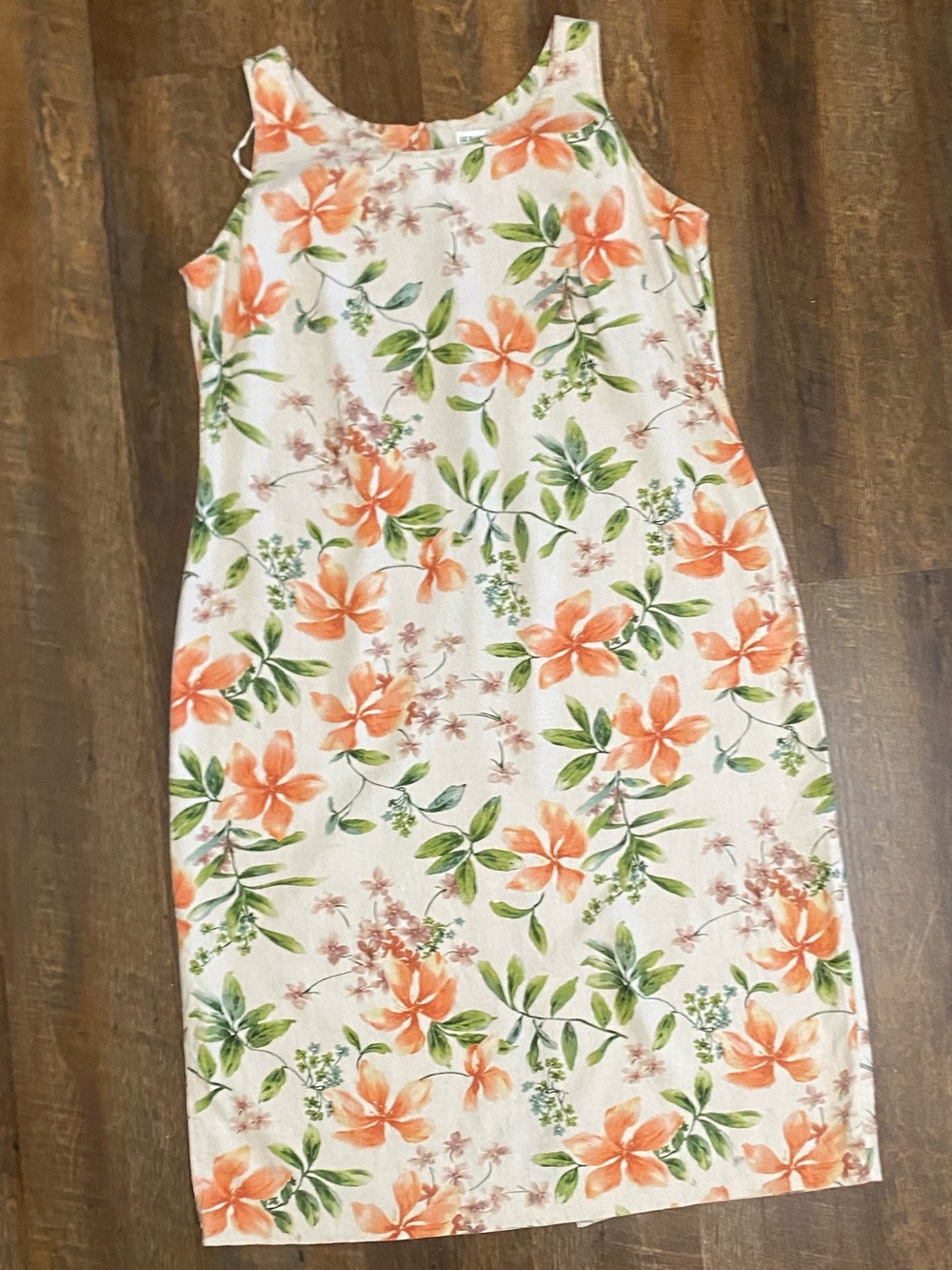 Liz Baker Women’s Plus 18W Ivory/Orange/Green Floral Sheath Scoop Neck Knee